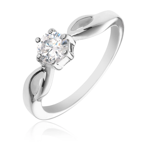 Stříbrný prsten 925 - kulatý čirý zirkon, ramena se slzičkami - Velikost: 58