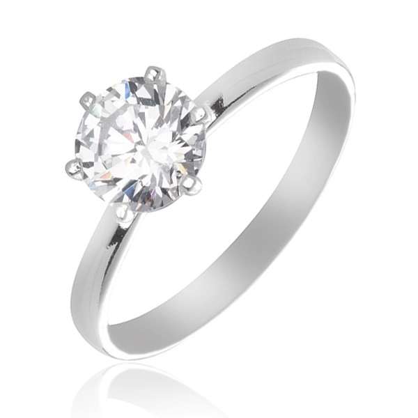 Stříbrný snubní prsten 925 - čirý zirkon uchycený šesti paličkami - Velikost: 55
