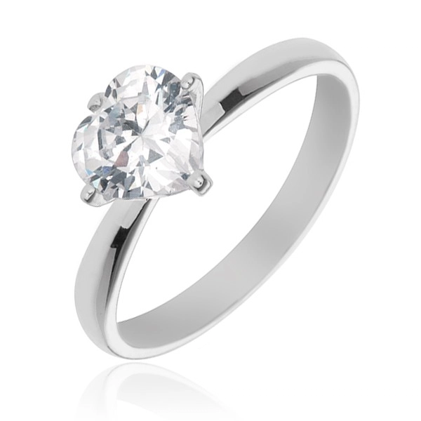 Stříbrný prsten 925 s vystouplým čirým zirkonovým srdcem - Velikost: 53