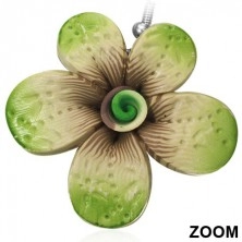 Fimo náušnice - zelený květ s potiskem, spirála uprostřed