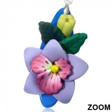 Náušnice FIMO - vystouplý pupen a fialový květ na oválném podkladu