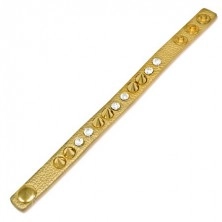 Kožený náramek - zlatý proužek s čirými kameny a zlatými hroty