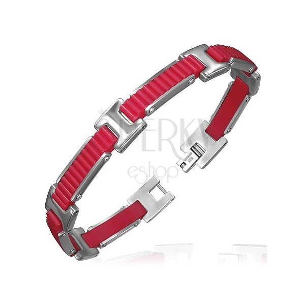 Gumový náramek - vroubkované pásy s H spoji, červený design