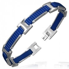 Gumový náramek - vroubkované pásy s H spoji, modrý design