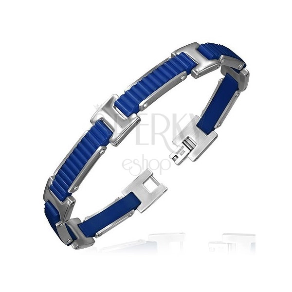 Gumový náramek - vroubkované pásy s H spoji, modrý design