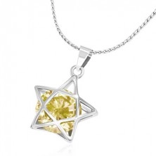 Kovový náhrdelník - jemný řetízek, 3D linie hvězdy se žlutým zirkonem