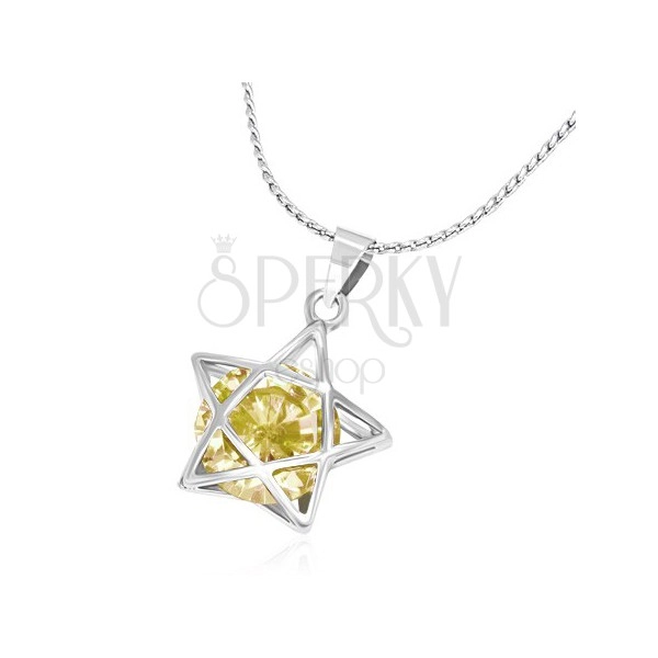 Kovový náhrdelník - jemný řetízek, 3D linie hvězdy se žlutým zirkonem