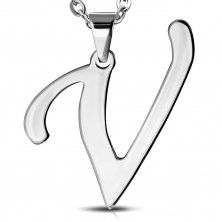 Přívěsek z oceli - lesklé písmeno "V" stříbrné barvy