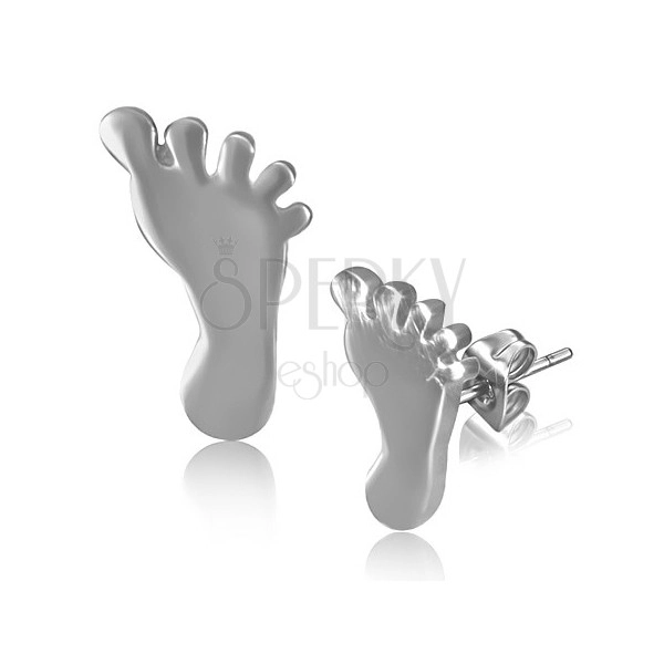 Ocelové náušnice ve tvaru lesklé stříbrné nohy s puzetkami