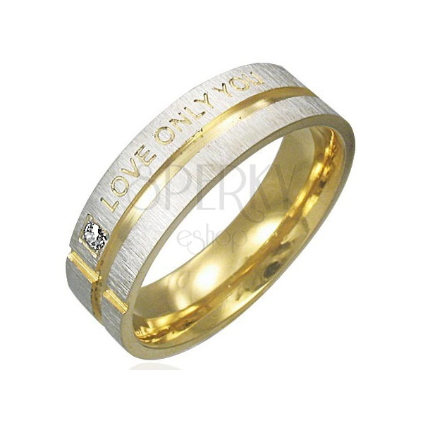 Prsten z chirurgické oceli - stříbrný se zlatými pásy, vyznání lásky