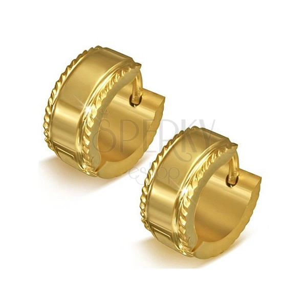 Ocelové náušnice - malé zlatavé kruhy s vroubkovaným lemem