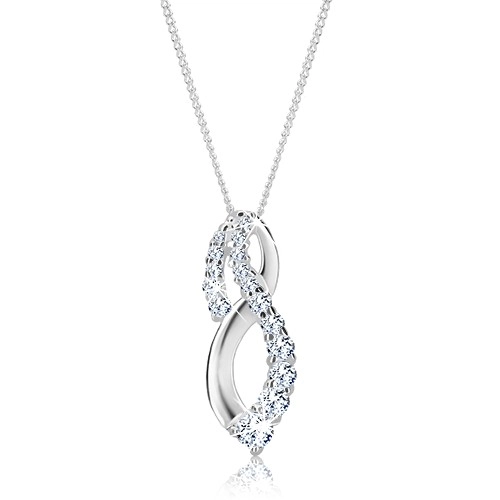 Levně Lesklý náhrdelník - zatočená osmička se třpytivými zirkony, stříbro 925