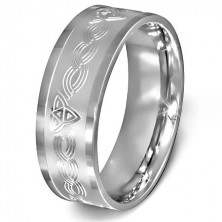 Prsten z chirurgické oceli - keltský uzel na matném stříbrném pozadí