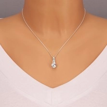 Stříbrný náhrdelník - dva velké čiré zirkony na řetízku, stříbro 925