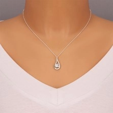 Stříbrný náhrdelník - prodloužená kapka vykládaná zirkony ze stříbra 925