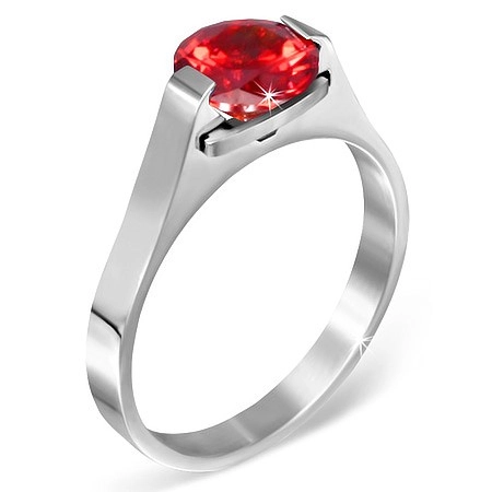 Prsten z oceli - červený měsíční kámen 