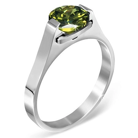 Ocelový prsten - zelený měsíční kámen \
