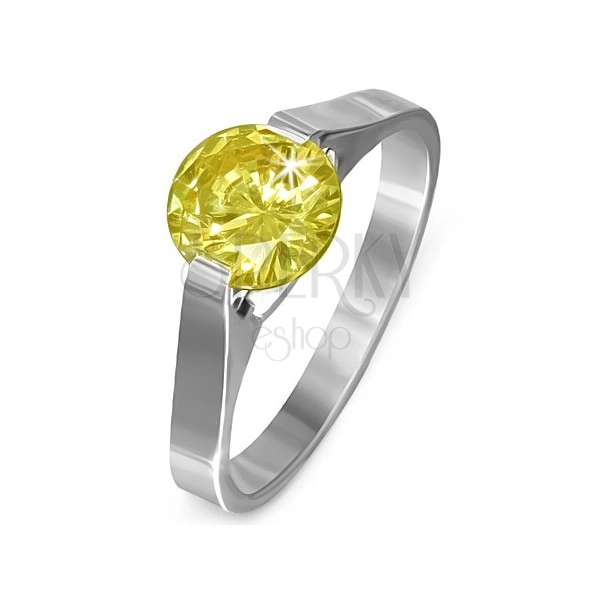 Prsten z oceli - kámen ve žluté barvě "Listopad", postranní úchyty