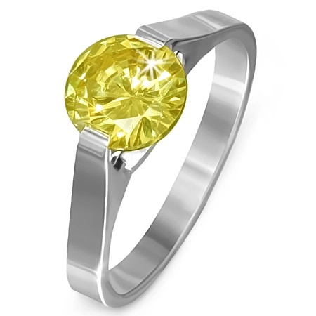 Prsten z oceli - kámen ve žluté barvě \