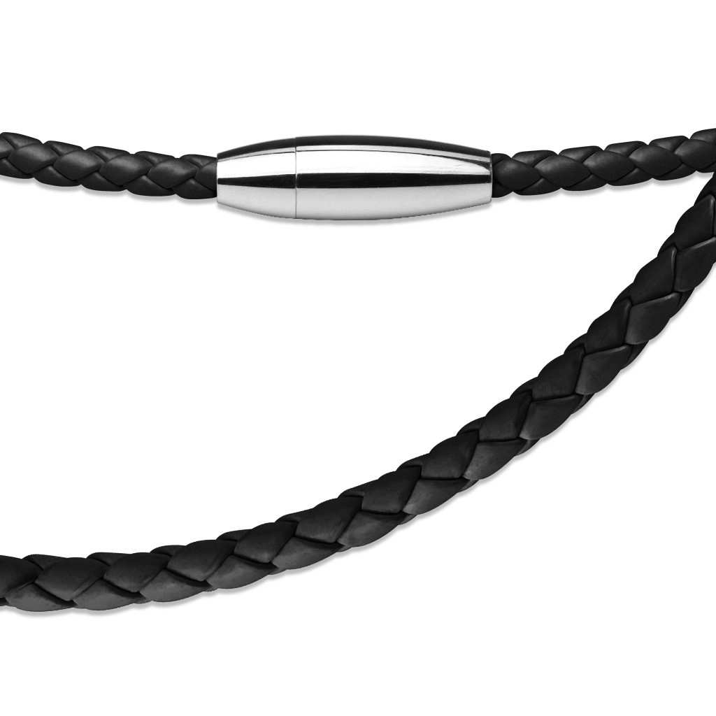 Černá kožená šňůrka z proplétaných pásků a s oblým zapínáním