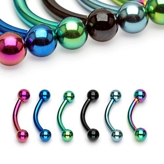 Piercing do obočí anodizovaný titan s kuličkami - Rozměr: 1,2 mm x 10 mm x 4x4 mm, Barva piercing: Zelená