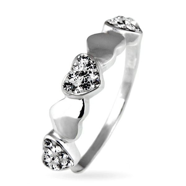 Stříbrný prsten 925 - třpytivá a hladká srdíčka - Velikost: 53