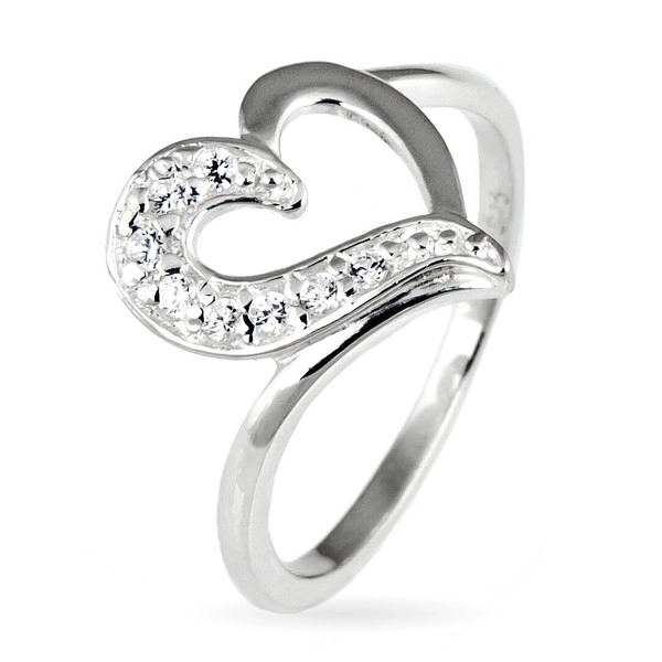 Stříbrný prsten 925 - nepravidelné srdce se zirkonovou polovinou - Velikost: 49