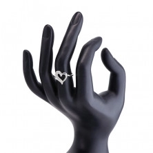 Stříbrný prsten 925 - nepravidelné srdce se zirkonovou polovinou