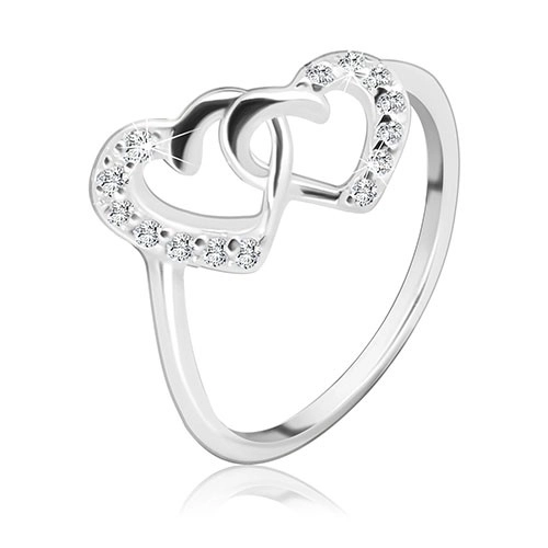 Stříbrný prsten 925 - propletená srdce vykládaná zirkony - Velikost: 54