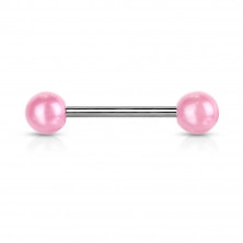 Piercing do jazyka z oceli - barevné perleťové kuličky