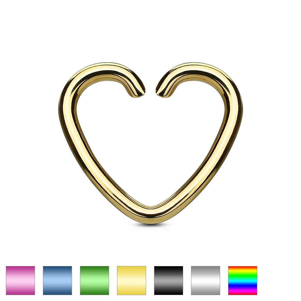 Falešný piercing do ucha z titanu - barevné srdce - Barva piercing: Zlatá