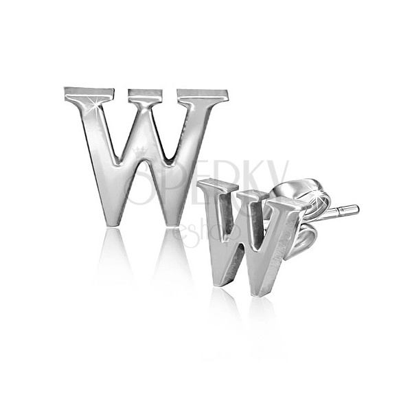 Puzetové ocelové náušnice - tiskací písmeno W