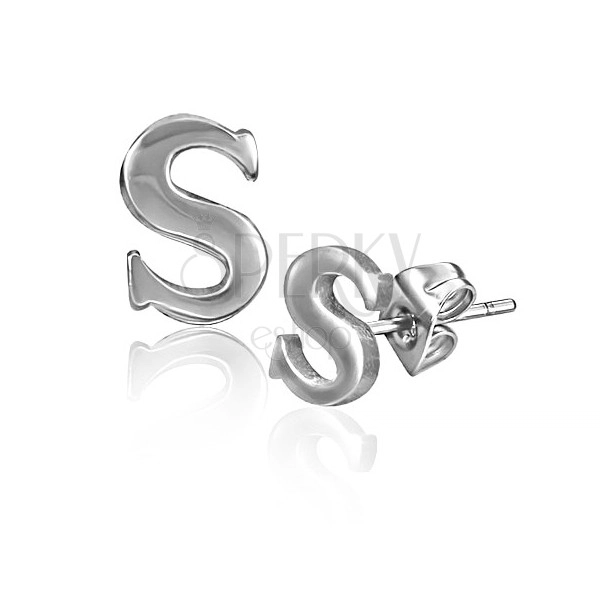 Ocelové náušnice - písmenko S, hladký lesklý povrch