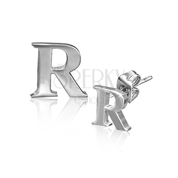 Náušnice z oceli - tiskací lesklé písmeno R
