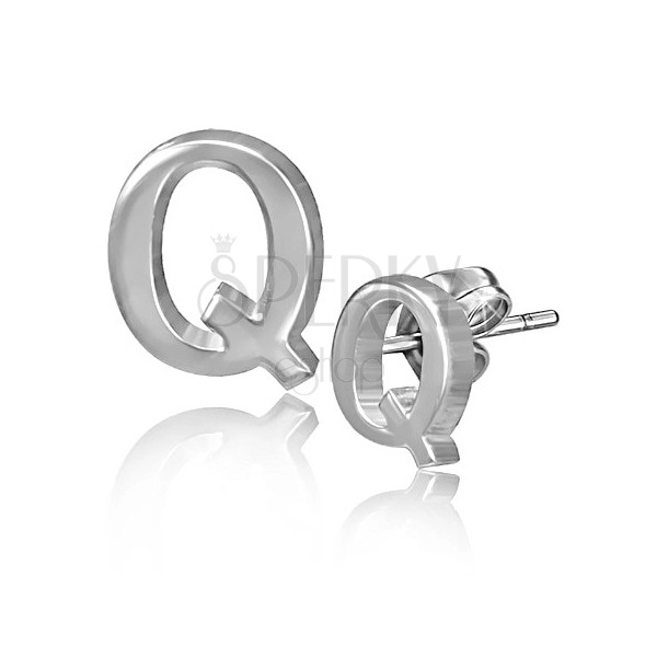 Ocelové puzetové náušnice - hladké písmeno Q