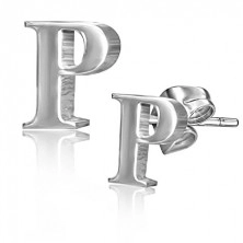 Náušničky z oceli - zrcadlově lesklé písmeno P
