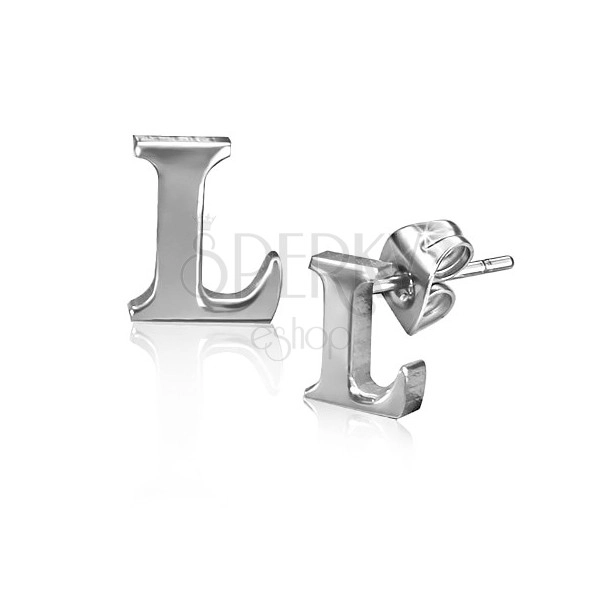 Ocelové náušnice - hladké písmeno L, puzetky
