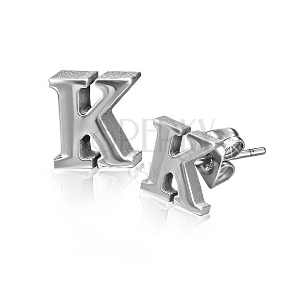 Náušnice z oceli - tvar písmenka K, puzetové zapínání