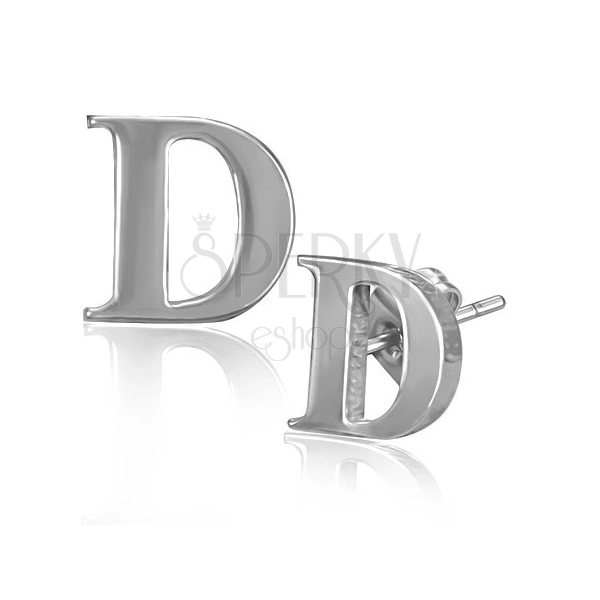 Ocelové náušničky - písmeno D, puzetky