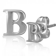 Ocelové náušnice - lesklý tvar písmene B