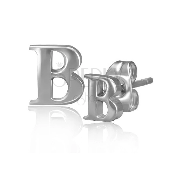 Ocelové náušnice - lesklý tvar písmene B