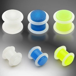 Plug do ucha UV svítící ve tmě, 2 O gumičky - Tloušťka : 4 mm, Barva piercing: Modrá