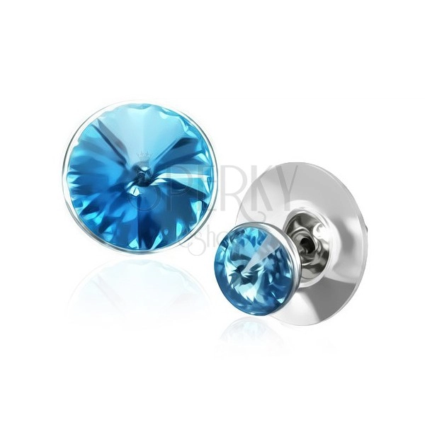 Měděné náušnice - modrý krystal Swarovski ve stříbrné objímce